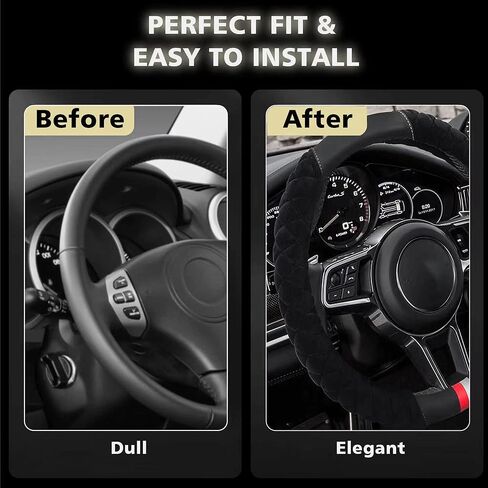 غطاء عجلة قيادة السيارة من TUTUDOW - غطاء عجلة قيادة شتوي منفوش من القطيفة، واقي عجلة سيارة مقاس 15 بوصة مناسب عالمي للنساء والفتيات والرجال in Kuwait
