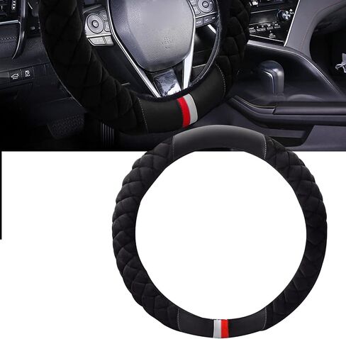 غطاء عجلة قيادة السيارة من TUTUDOW - غطاء عجلة قيادة شتوي منفوش من القطيفة، واقي عجلة سيارة مقاس 15 بوصة مناسب عالمي للنساء والفتيات والرجال in Kuwait