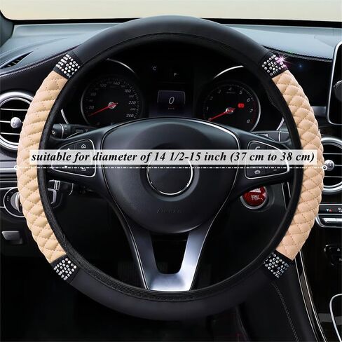 Microfiber Leather Steering Wheel Cover Universal 15 inch, with Bling Bling Crystal Rhinestones Elastic Car Steering Wheel Protector for Women Girls (Black) in Saudi Arabia