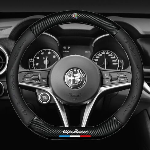 LeoShi لغطاء عجلة القيادة Alfa Romeo مخصص، غطاء جلدي فاخر من ألياف الكربون مع شعار Alfa Romeo شعار عجلة قيادة السيارة، مصمم لإكسسوارات سيارة Alfa Romeo in Kuwait