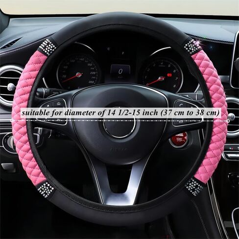 Microfiber Leather Steering Wheel Cover Universal 15 inch, with Bling Bling Crystal Rhinestones Elastic Car Steering Wheel Protector for Women Girls (Black) in Saudi Arabia