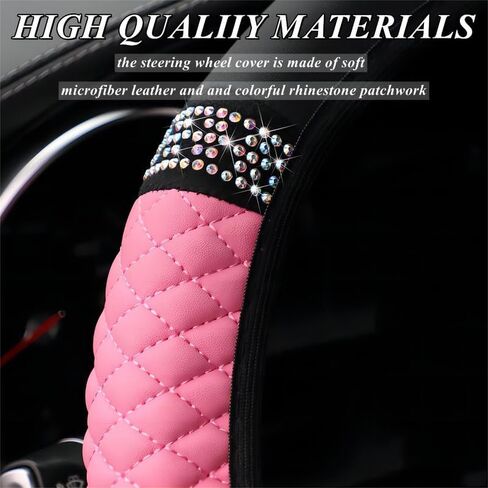 Microfiber Leather Steering Wheel Cover Universal 15 inch, with Bling Bling Crystal Rhinestones Elastic Car Steering Wheel Protector for Women Girls (Black) in Saudi Arabia