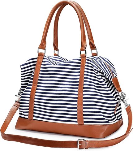 S-ZONE Women Travel Tote Canvas Weekender Bag Carryon Shoulder Duffel PU Leather Purse in Saudi Arabia