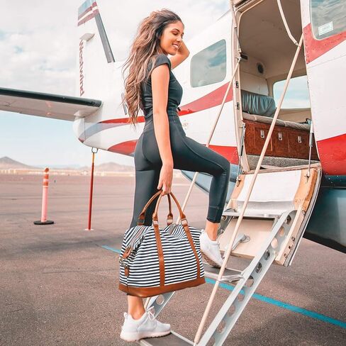 S-ZONE Women Travel Tote Canvas Weekender Bag Carryon Shoulder Duffel PU Leather Purse in Saudi Arabia