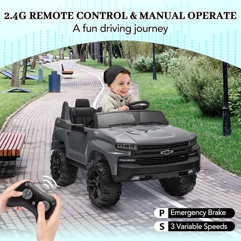 Jojoka Baby Car 24V 2-Seater Truck المرخصة شيفروليه سيلفرادو ركوب على لعبة مع جهاز التحكم عن بعد للوالدين، تعليق زنبركي 4x، موسيقى لاسلكية، سيارة كهربائية للأطفال من سن 3 إلى 8 سنوات، أبيض in Kuwait