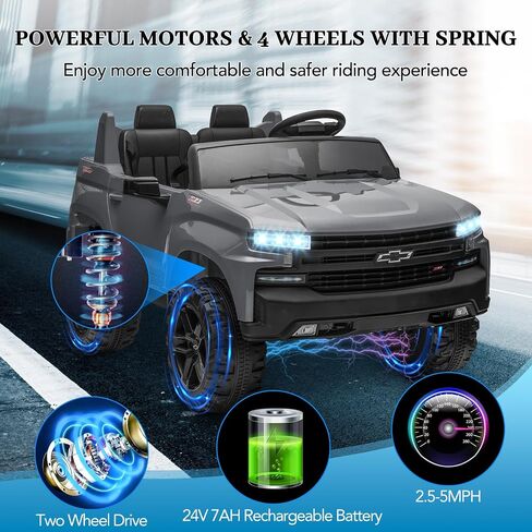 Jojoka Baby Car 24V 2-Seater Truck المرخصة شيفروليه سيلفرادو ركوب على لعبة مع جهاز التحكم عن بعد للوالدين، تعليق زنبركي 4x، موسيقى لاسلكية، سيارة كهربائية للأطفال من سن 3 إلى 8 سنوات، أبيض in Kuwait