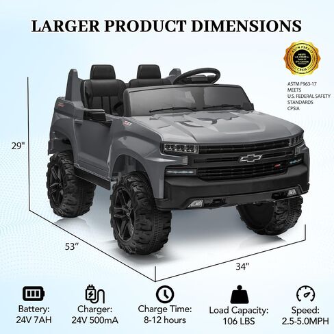 Jojoka Baby Car 24V 2-Seater Truck المرخصة شيفروليه سيلفرادو ركوب على لعبة مع جهاز التحكم عن بعد للوالدين، تعليق زنبركي 4x، موسيقى لاسلكية، سيارة كهربائية للأطفال من سن 3 إلى 8 سنوات، أبيض in Kuwait