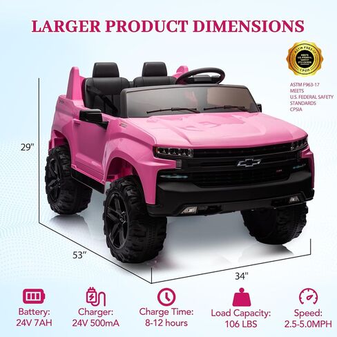 Jojoka Baby Car 24V 2-Seater Truck المرخصة شيفروليه سيلفرادو ركوب على لعبة مع جهاز التحكم عن بعد للوالدين، تعليق زنبركي 4x، موسيقى لاسلكية، سيارة كهربائية للأطفال من سن 3 إلى 8 سنوات، أبيض in Kuwait
