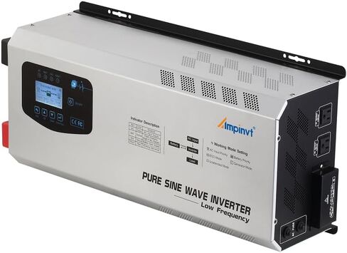 Ampinvt 6000W Peak 18000W عاكس موجة جيبية نقية، 24VDC إلى 120V 240V مخرج مرحلة مقسمة، مع شاحن بطارية تيار متردد، نظام طاقة منخفض التردد خارج الشبكة، بطارية ليثيوم مغمورة بالجل الغلق in Kuwait