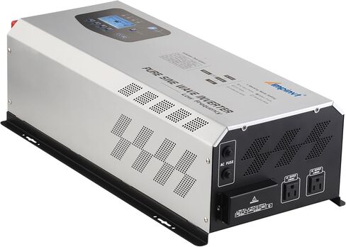 Ampinvt 6000W Peak 18000W عاكس موجة جيبية نقية، 24VDC إلى 120V 240V مخرج مرحلة مقسمة، مع شاحن بطارية تيار متردد، نظام طاقة منخفض التردد خارج الشبكة، بطارية ليثيوم مغمورة بالجل الغلق in Kuwait