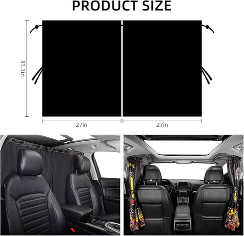 YJGF Car Divider Curtain Sun Shade for Window Baby,Windshield Sunshade, Privacy Sunshade Curtain for Camping Air Mattress (Black) in Kuwait
