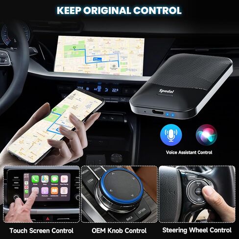 Spedal 2 في 1 سلكي إلى CarPlay اللاسلكي وصندوق Android Auto اللاسلكي، التوصيل والتشغيل، مناسب فقط للسيارات من عام 2017 مع مصنع OEM Wired CarPlay وAndroid Auto in Kuwait