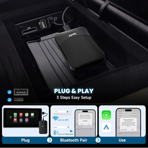 Spedal 2 في 1 سلكي إلى CarPlay اللاسلكي وصندوق Android Auto اللاسلكي، التوصيل والتشغيل، مناسب فقط للسيارات من عام 2017 مع مصنع OEM Wired CarPlay وAndroid Auto in Kuwait