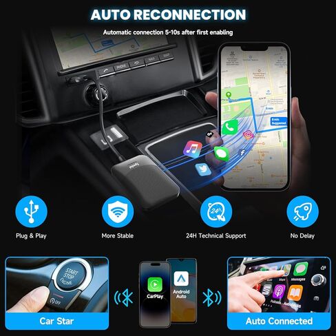Spedal 2 في 1 سلكي إلى CarPlay اللاسلكي وصندوق Android Auto اللاسلكي، التوصيل والتشغيل، مناسب فقط للسيارات من عام 2017 مع مصنع OEM Wired CarPlay وAndroid Auto in Kuwait