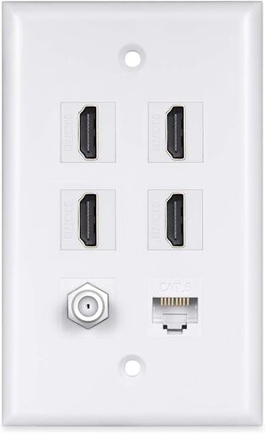 HDMI Wall Plate 3 Port,PHIZLI 1 Port Cat6 Ethernet HDMI 2.0 Decorative Wall Plate Female to Female for HDTV(White) in Saudi Arabia
