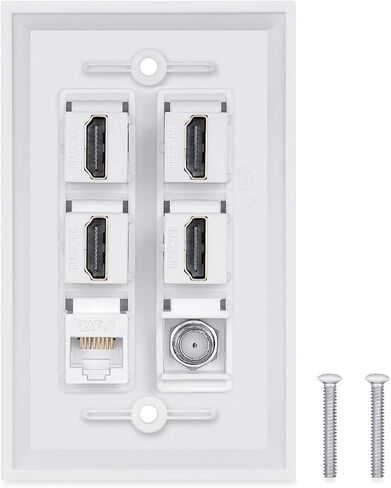 HDMI Wall Plate 3 Port,PHIZLI 1 Port Cat6 Ethernet HDMI 2.0 Decorative Wall Plate Female to Female for HDTV(White) in Saudi Arabia