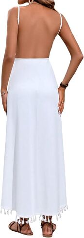 Milumia Women's Tassel Trim Wrap Beach Cover Up Long Dress Sleeveless Bikini Coverups Kmono in Saudi Arabia