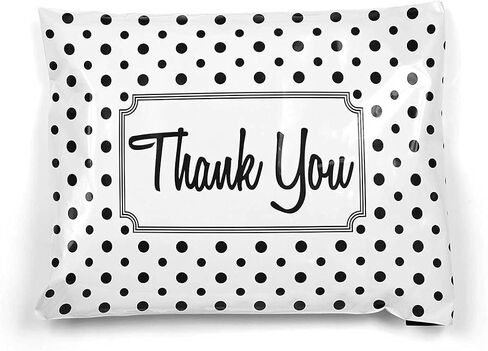 10 x 13 Black and White Polka Dot Thank You Designer Poly Bag Mailer Envelopes 2 Mil (100 Pack, Black) in Saudi Arabia