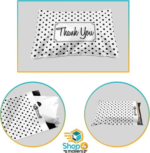 10 x 13 Black and White Polka Dot Thank You Designer Poly Bag Mailer Envelopes 2 Mil (100 Pack, Black) in Saudi Arabia