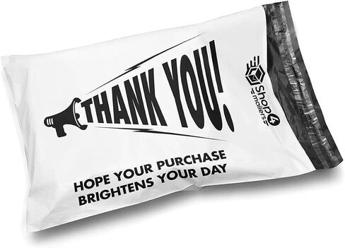 10 x 13 Thank You Megaphone Hope Your Purchase Brightens Your Day Poly Bag Mailer Envelopes 2 Mil (100 Pack, White) in Saudi Arabia