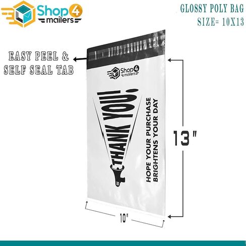 10 x 13 Thank You Megaphone Hope Your Purchase Brightens Your Day Poly Bag Mailer Envelopes 2 Mil (100 Pack, White) in Saudi Arabia