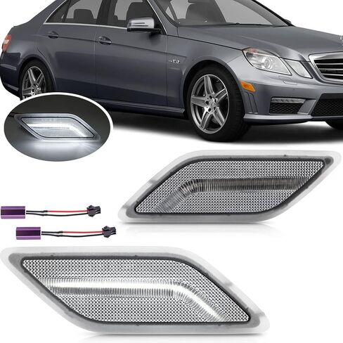 NJSBYL Clear Lens Side Marker Light Kits for 2010-2013 Mercedes Benz W212 E-Class Pre-LCI E350 E550 E63 AMG Sedan/Wagon Amber LED Front Bumper Turn Signal Sidemarker Lamps Replacements in Saudi Arabia