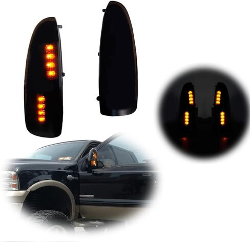 GTINTHEBOX for 2003 2004 2005 2006 2007 Ford F250 F350 F450 F550 F650 Super Duty and 2000-2005 Ford Excursion Smoked Lens LED Side Mirror Marker Turn Signal Light in Saudi Arabia