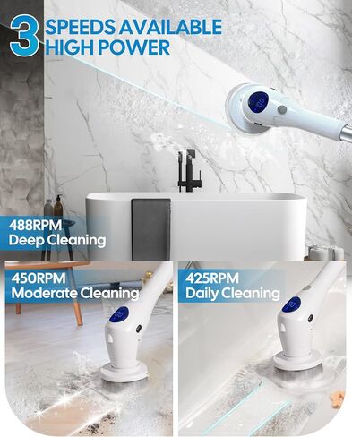 Meledols Electric Spin Scrubber, Cordless Shower Scrubber with 7 Replaceable Brush Heads, Cleaning Brush - Adjustable Extension Arm, 3 Adjustable Speeds Power Scrubber for Bathroom,Tile, Floor, SD-808 in Saudi Arabia