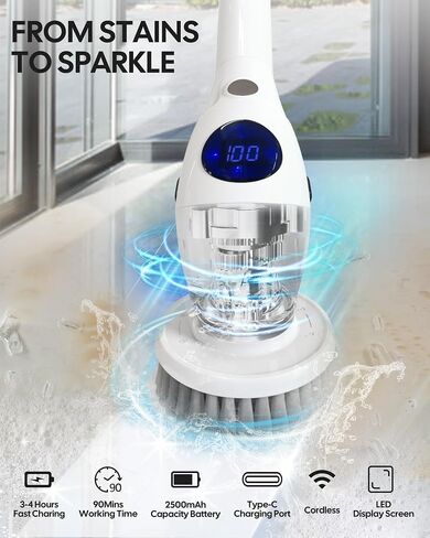 Meledols Electric Spin Scrubber, Cordless Shower Scrubber with 7 Replaceable Brush Heads, Cleaning Brush - Adjustable Extension Arm, 3 Adjustable Speeds Power Scrubber for Bathroom,Tile, Floor, SD-808 in Saudi Arabia