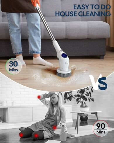 Meledols Electric Spin Scrubber, Cordless Shower Scrubber with 7 Replaceable Brush Heads, Cleaning Brush - Adjustable Extension Arm, 3 Adjustable Speeds Power Scrubber for Bathroom,Tile, Floor, SD-808 in Saudi Arabia