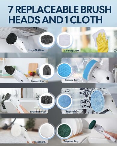 Meledols Electric Spin Scrubber, Cordless Shower Scrubber with 7 Replaceable Brush Heads, Cleaning Brush - Adjustable Extension Arm, 3 Adjustable Speeds Power Scrubber for Bathroom,Tile, Floor, SD-808 in Saudi Arabia