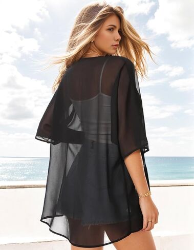 Women's Floral Print Puff Sleeve Kimono Cardigan Loose Cover Up Casual Blouse Tops in Saudi Arabia