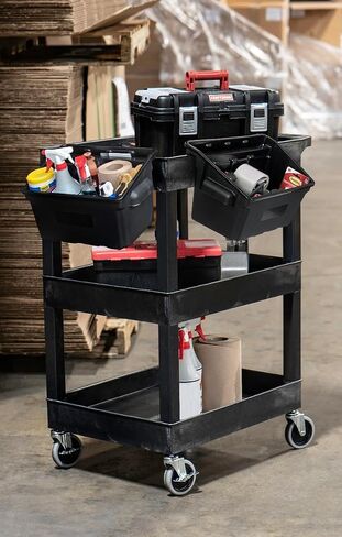 FSE Luxor 373-SEC111-B-OUTRIG 24" x 18" Plastic Utility Tub Cart - Three Shelves with Outrigger Utility Cart Bins in Saudi Arabia