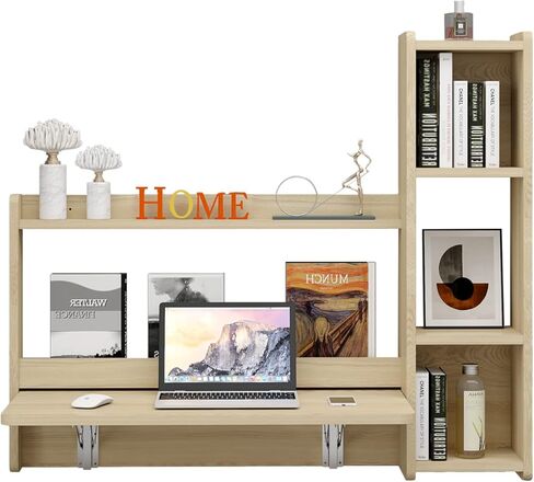 مكتب Pmnianhua العائم، مكتب مثبت على الحائط مقاس 41 بوصة، مكتب كمبيوتر محمول قابل للطي، محطة عمل طاولة توفير المساحة مع أرفف تخزين لغرفة النوم وغرفة الدراسة ومساحة صغيرة (أبيض-يمين) in Kuwait