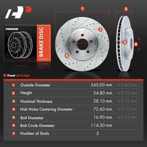 A-Premium 13.58 inch (345mm) Front Vented Disc Brake Rotors Compatible with Select Chrysler and Dodge Models - 300 2005-2020, Challenger 2009-2020, Charger 2006-2020, Magnum 2005-2008, 2-PC Set in Saudi Arabia
