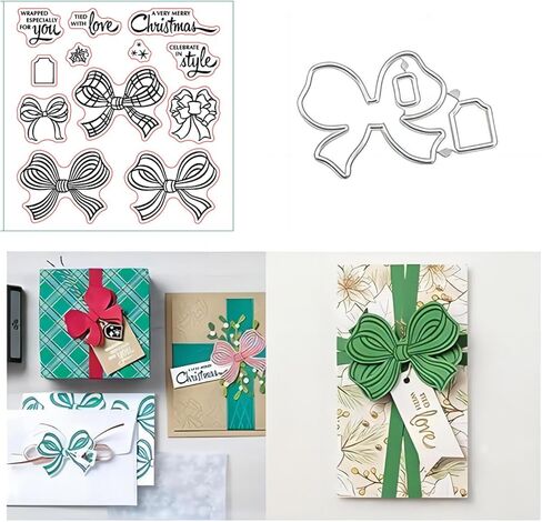 Bow Stamps and Dies Set for Card Making,Clear Stamps and Metal Cutting Dies Sets for Scrapbooking DIY Album Card Making Supplies in Kuwait