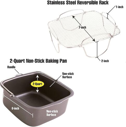 NuWave 3QT Brio Digital Air Fryer Accessory Kit – Includes Stainless Steel Baking Pan, Reversible Cooking Rack & Grill Pan, Compatible with 3QT Brio Models in Saudi Arabia