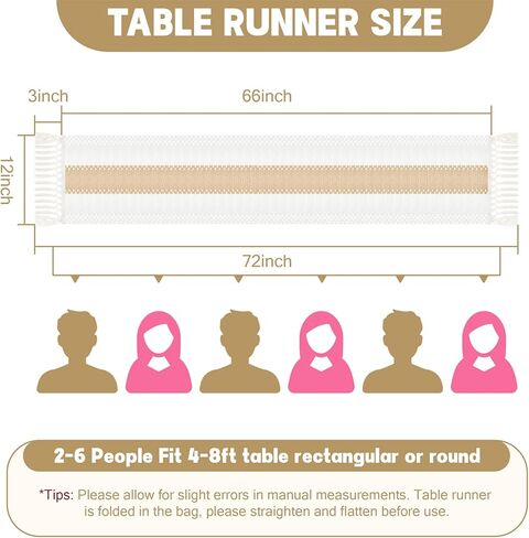 2 حزمة مكرامية الجدول عداء نمط المزرعة - 72 بوصة عيد الميلاد الجدول عداء الربط المنسوجة الجدول عداء مع شرابة البيج مزرعة الخريف الديكور لديكور الزفاف البوهيمي ريفي دش الزفاف in Kuwait