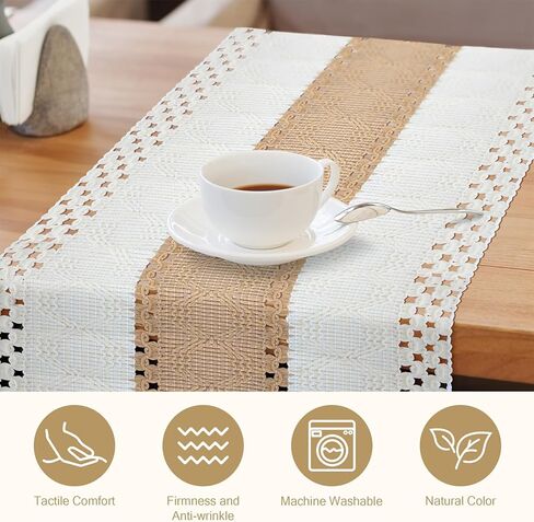 2 حزمة مكرامية الجدول عداء نمط المزرعة - 72 بوصة عيد الميلاد الجدول عداء الربط المنسوجة الجدول عداء مع شرابة البيج مزرعة الخريف الديكور لديكور الزفاف البوهيمي ريفي دش الزفاف in Kuwait