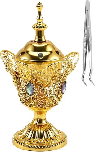 Frankincense Charcoal Incense Burner Holder, Bakhoor Incense Stand,Christian Church Censer, Ideal for Aromatherapy, Yoga，Spa and Home (Gold) in Saudi Arabia