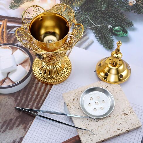Frankincense Charcoal Incense Burner Holder, Bakhoor Incense Stand,Christian Church Censer, Ideal for Aromatherapy, Yoga，Spa and Home (Gold) in Saudi Arabia