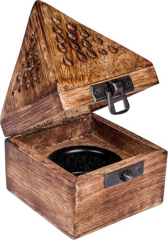 Wooden Coffin Incense Stick Cone Burner Holder Stand with Storage Compartment Ash Catcher Hand Carved, Incense Stick Stand, Stick Holder, Incense Burners - Burnt Color - 12"x2.25"x2.75" in Saudi Arabia