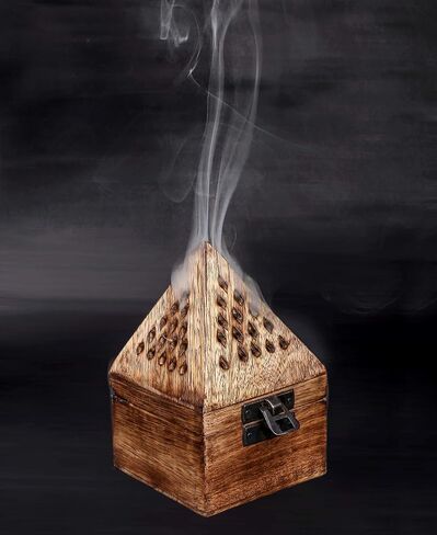 Wooden Coffin Incense Stick Cone Burner Holder Stand with Storage Compartment Ash Catcher Hand Carved, Incense Stick Stand, Stick Holder, Incense Burners - Burnt Color - 12"x2.25"x2.75" in Saudi Arabia