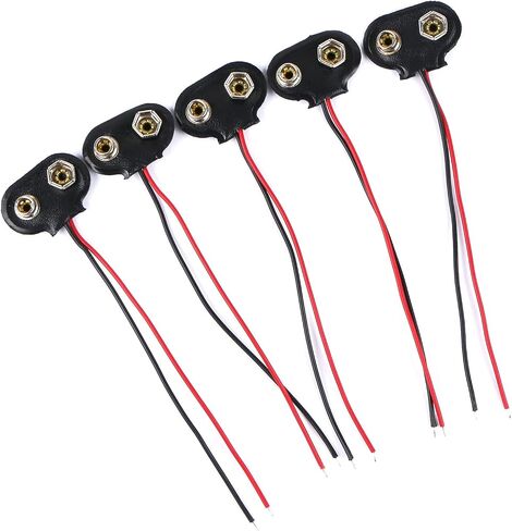 10cm Length 9V-Battery Clip Connector, 9 Volt Long Cable Connection Soft Shell T Type Black, Pack of 5 in Saudi Arabia