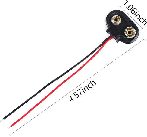 10cm Length 9V-Battery Clip Connector, 9 Volt Long Cable Connection Soft Shell T Type Black, Pack of 5 in Saudi Arabia