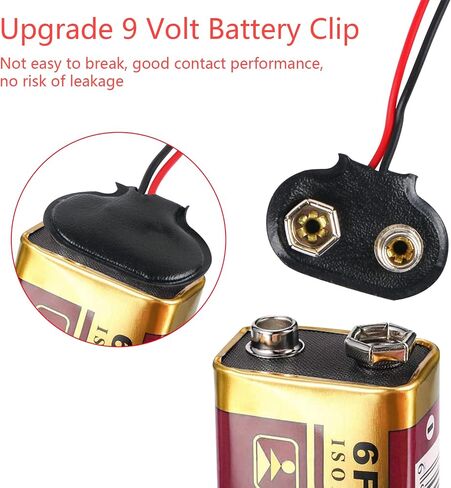 10cm Length 9V-Battery Clip Connector, 9 Volt Long Cable Connection Soft Shell T Type Black, Pack of 5 in Saudi Arabia