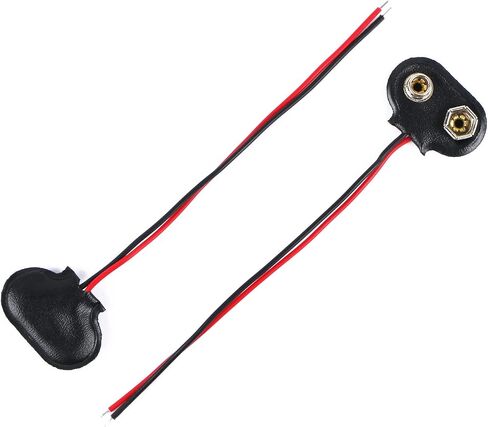 10cm Length 9V-Battery Clip Connector, 9 Volt Long Cable Connection Soft Shell T Type Black, Pack of 5 in Saudi Arabia