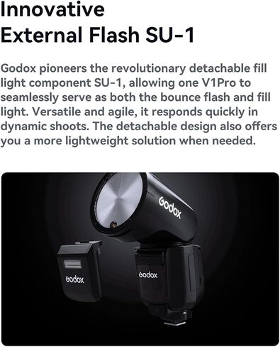فلاش كاميرا Godox V1 Pro Round Head TTL لكاميرا Canon، يدعم مزامنة عالية السرعة 1/8000 ثانية، مفتاح TTL/يدوي، فلاش SUB قابل للفصل، ومضات طاقة كاملة 500 مرة، وقت إعادة التدوير 1.3 ثانية in Saudi Arabia
