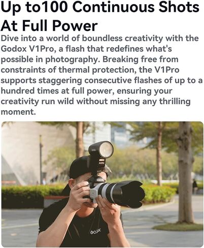 فلاش كاميرا Godox V1 Pro Round Head TTL لكاميرا Canon، يدعم مزامنة عالية السرعة 1/8000 ثانية، مفتاح TTL/يدوي، فلاش SUB قابل للفصل، ومضات طاقة كاملة 500 مرة، وقت إعادة التدوير 1.3 ثانية in Saudi Arabia