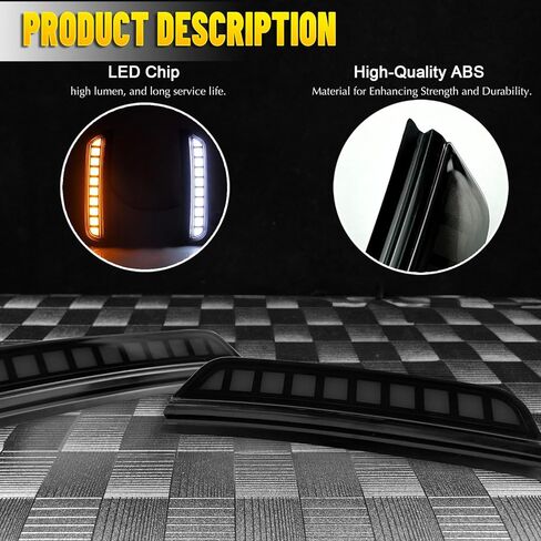 ضوء علامة جانبية للحاجز الأمامي من KeeForthewin متوافق مع سيارة جيب جراند شيروكي 2021-2024 مع وظائف عدسة سوداء دخانية LED كأجزاء إشارة الانعطاف التسلسلية للقيادة وملحقات OEM in Kuwait